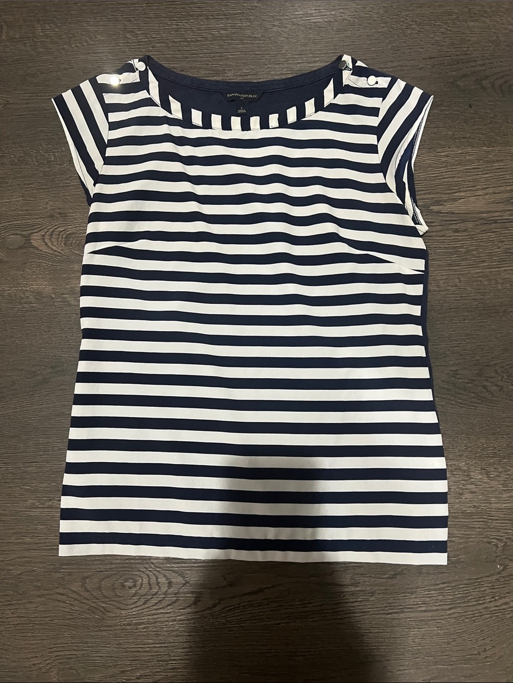 Banana Republic Navy and White Striped Cap Sleeve Tee